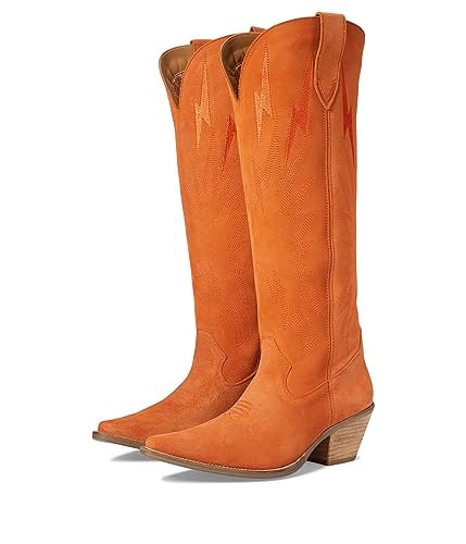 Image of Dingo Womens Thunder Road Embroidered Snip Toe Casual Boots Knee High Mid Heel 2-3 inch