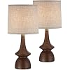 360 Lighting Rexford Mid Century Modern Table Lamps 24 Tall Set of 2 Walnut Brown Faux Wood Off White Drum Shade for Bedroom Living Room House Home Bedside Nightstand Office Kids Family