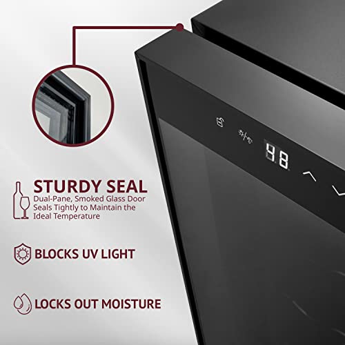 Schmécké 10 Bottle Red And White Wine Thermoelectric Wine Cooler/Chiller Counter Top Wine Cellar With Digital Temperature Display, Freestanding Refrigerator Smoked Glass Door Quiet Operation Fridge #TOP3