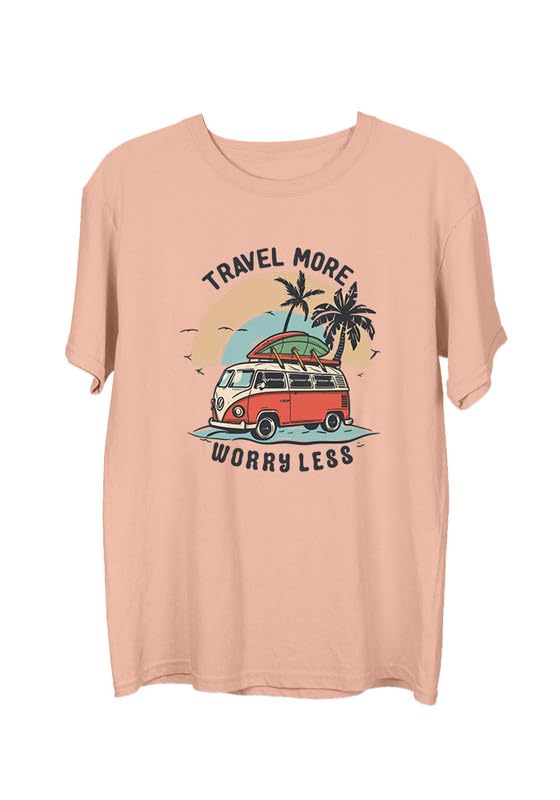 Image of Wear Your Opinion Men's Premium Cotton Printed Round Neck T-Shirt (Design: Travel More Worry Less)