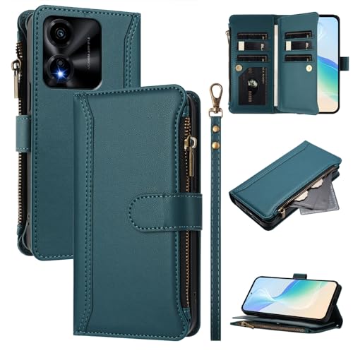 Rfvzubemok Compatible with Honor X5C / X5C Plus Flip Kickstand Double Card Slots Zipper Wallet Case Green