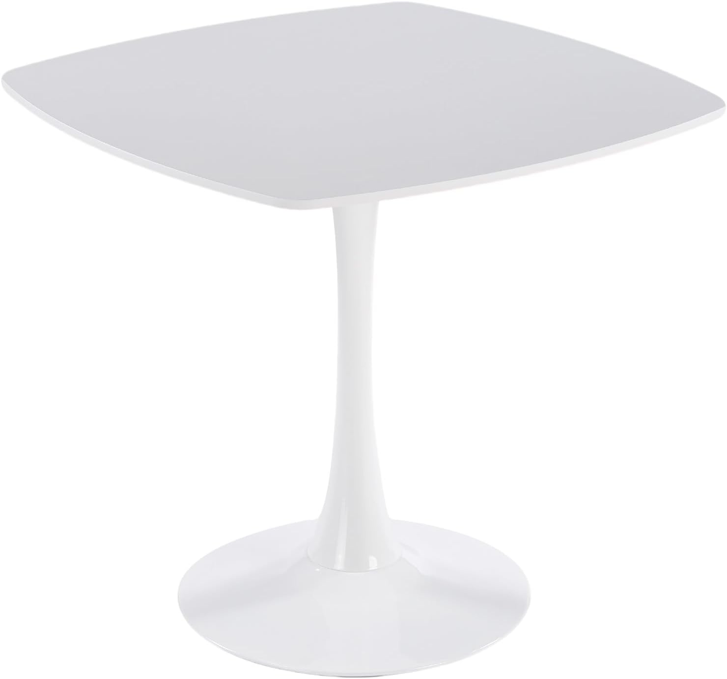 Penau White Square Tulip Dining Table, 24 Inchs Small Dining Table for 2-3 Person, Matte White Engineered Wood Top, Metal Pedestal Base, Modern Bistro Table for Apartment Cafe Office Living Room