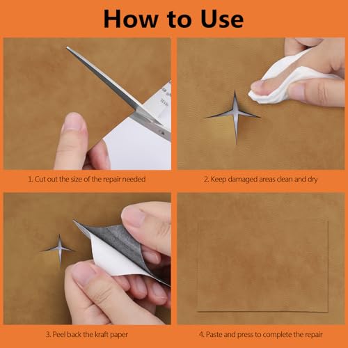 OcePor Self Adhesive Leather Repair Patch, 4 x 60 inch Leather Repair Tape, Leather Patches for Furniture, Vinyl Leather Repair Kit for Couches, Boat Seats, Furniture, Cars(Camel)