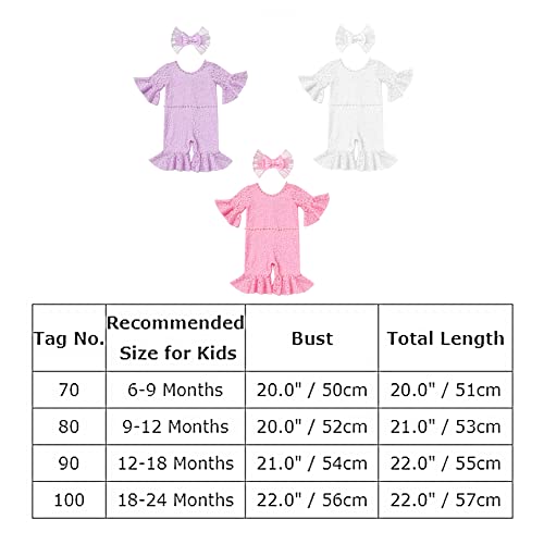 Baby Girl Christening Baptism Outfit Lace Floral Romper Jumpsuit Long Flare Sleeve Beads Decor One Piece Playsuit Bodysuit Headband First Easter Party Birthday Cake Smash Set White 6-9 Months #TOP2