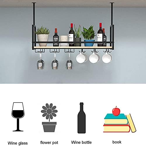 Ceiling Decoration, Ceiling Rack, Bar Counter Wine Rack, Wrought Iron Solid Wood Flower Rack Hanging Shelf, Used for Bar/Restaurant/Kitchen Storage Rack (Size : 60X30X60CM)