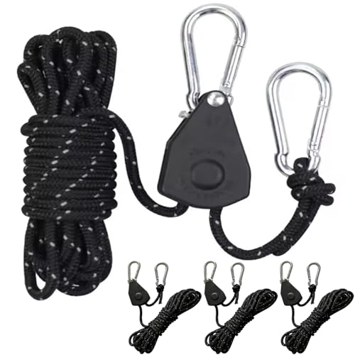 4 Stück 13ft/4M Reflektierend Abspannseile Seil mit Seilspanner, Ø 4mm Einstellbare Seil Ratsche Rope Seilratsche mit Haken