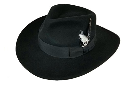 Different Touch Men's 100% Soft & Crushable Wool Felt Indiana Jones Style Cowboy Fedora Hats HE01 (L/XL, Black)