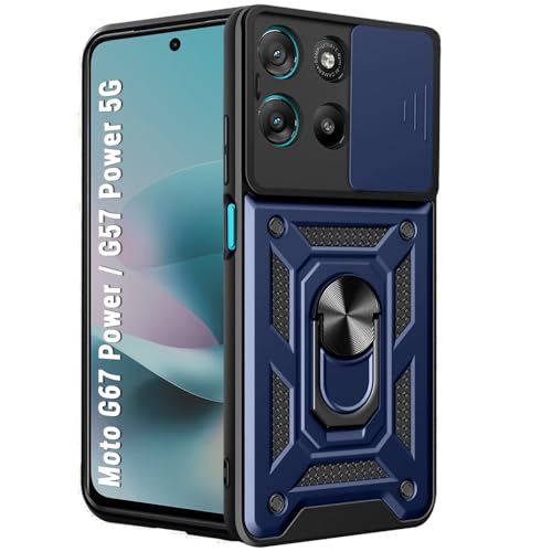 Image of TheGiftKart Tough Armor Bumper Back Cover Case for Motorola Moto G67 Power / G57 Power 5G | Sliding Camera Cover, Kickstand & Ring Holder | 360 Degree Protection Back Cover Case (PC & TPU, Blue)