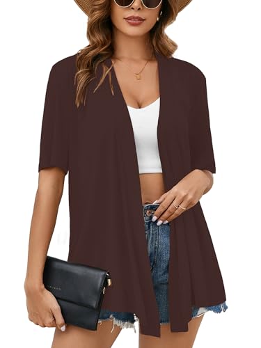 Image of Heymoments Women's Lightweight Open Front Cardigans Short Sleeve Casual Soft Knit Cardigan Sweaters with Pocket S-2XL