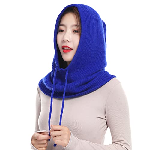 Bciopll Men Women Cashmere Knitted Hat Scarf Hooded Collar Elastic Drawstring Winter Teen Thick Soft Neck Warmer 13 Diamond Blue Adjustable