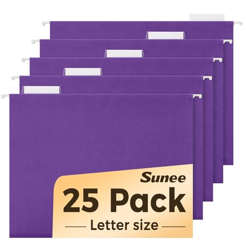 SUNEE 25 Pack Hanging File Folders, Purple Folders, Hanging File Folders Letter Size with 1/5-cut Tabs, Stay Organized for Your Home and Office Bulk File and Documents