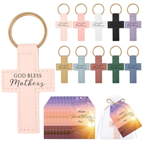 Remuuly 20/30/40/60 Sets Church Gifts for Mother's Day God Bless Mothers Leather Keychains Bulk Christian Keychains for Mom(20 Sets,Vivid)