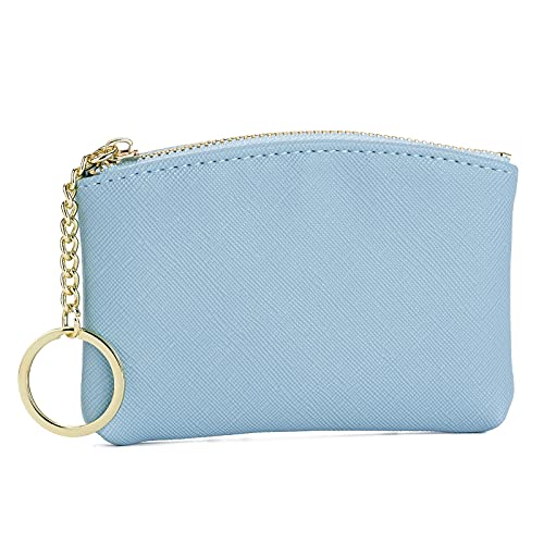 WOZEAH Artificial Leather Coin Purse Change Purse With Key Chain Ring Zipper For Men Women (Blue)