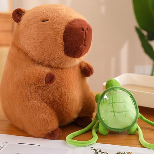 TOPLITHE 45cm Capybara Kuscheltier, Capybara Plüschtier mit Schildkrötenrucksack Spielzeug Stofftier Plushie Stofftier Geschenk für Kinder Jungen Mädchen(45cm)