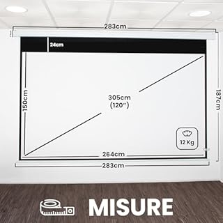 Schermo da proiezione Luxscreen, telo da proiezione, Compatibile con Proiettori per Cinema a Casa, Conferenze (120 Pollici 16:9 Manuale)
