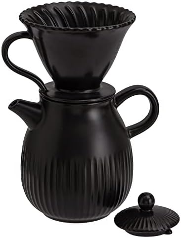 D'ORAMIE Pour Over Coffee Dripper Set Pour Over Coffee Maker Ceramic Slow Brewing Coffee Set,Manual Brew Maker Strong Flavor Brewer Set - Matt Black, 1-2 Cups
