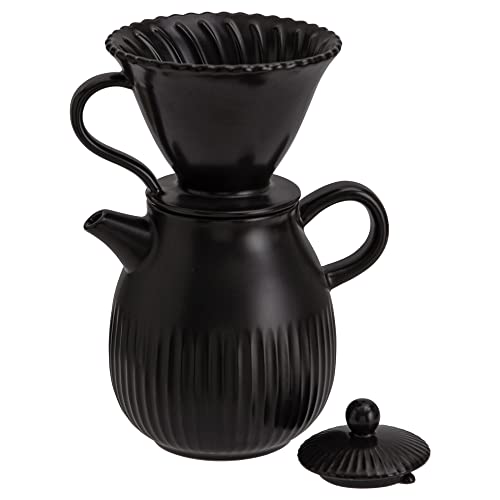 D'oramie Pour Over Coffee Dripper Set Pour Over Coffee Maker Ceramic Slow Brewing Coffee Set,Manual Brew Maker Strong Flavor Brewer Set - Matt Black, 1-2 Cups #TOP2