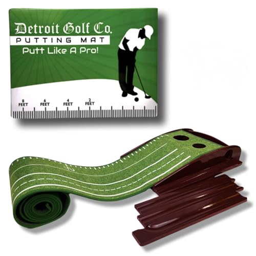Detroit Golf Co. Wood Golf Putting Mat with Automatic Ball Return
