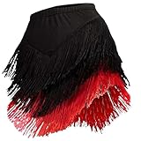 Latin Dance Rock Layered Fransenrock Schwarz und rote Tanzrocks für Frauen Polyester Latin Tanzkleid für Ballsaal, Abschlussball, Wettbewerb, L, Latin Tanzkleid
