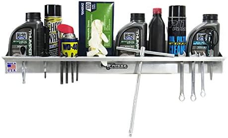 Pit Posse 456 All Purpose Shelf Rack Holder Caddy - Tools, Aerosol Spray Cans, Oils, Cleaners-Made in USA-Garage Enclosed Race Trailer Automotive Mechanics Shop Storage Organizer Aluminum