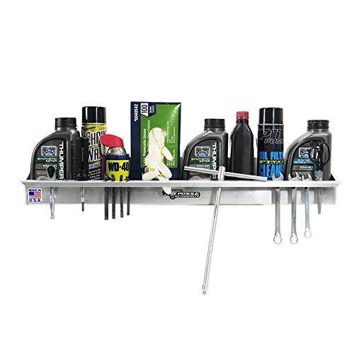 Pit Posse 456 All Purpose Shelf Rack Holder Caddy - Tools, Aerosol Spray Cans, Oils, Cleaners-Made in USA-Garage Enclosed Race Trailer Automotive Mechanics Shop Storage Organizer Aluminum