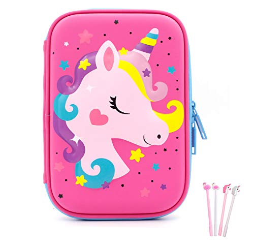 Pencil Case, iDelta 3D Cute EVA Unicorn Pen Pouch Stationery Box Anti-Shock Large Capacity Multi-Compartment for School Students Teens