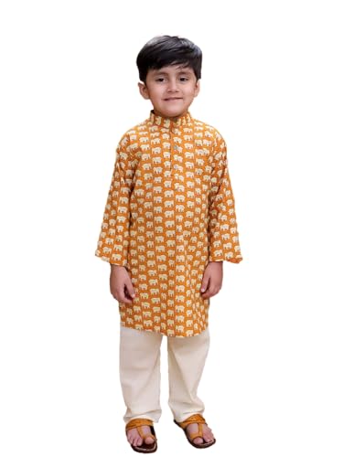 Pure Cotton Full Sleeve Hathi Print Kurta Pajama for Boys