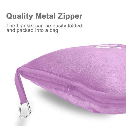 Image of Fleece Blanket 40 inchx65 inch for Travel with Portable Storage Bag (Solid Purple)