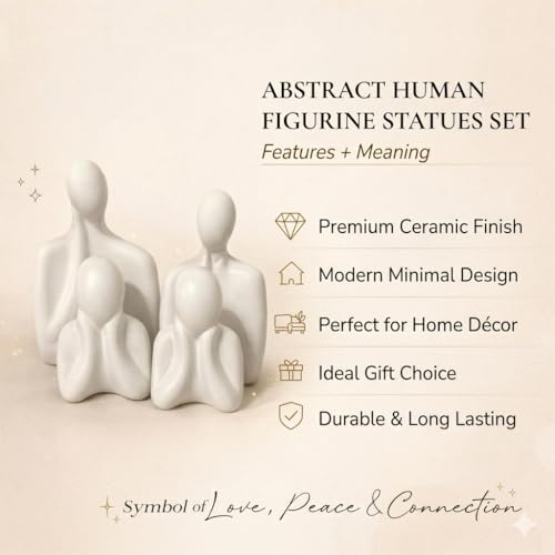 Image of Floryn Decor Ceramic Family Statue Set of 4 - Home Decor Items for Living Room, Bedroom, Office & Table Artifact (White)