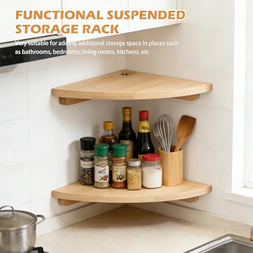 BYZESTY Eckregal Hängend 2er Set, 27,5 cm Eckregal Holz, Wandregal Eiche Massiv, Wandregal Holz für Ecke, Eck Wandregal für Wohnzimmer Küche Schlafzimmer