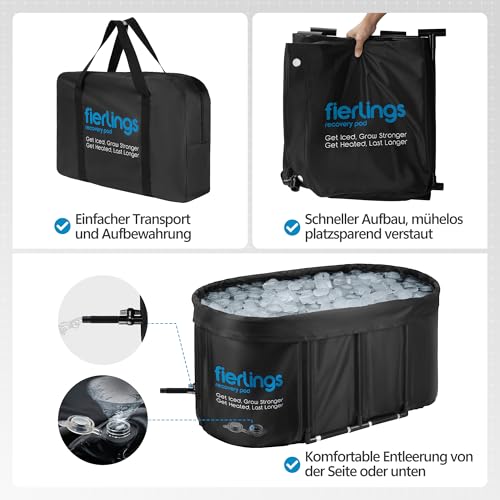 fierlings Premium 120 cm ovales Eisbad, Mobile Faltbare Badewanne mit 5 Isolierschichten und 3-lagigem Deckel, Eisfass für Innen und Außen, Eistonne Outdoor, Eisbaden Tonne, Ice Bath Komplettset