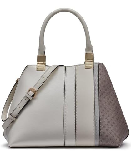 Calvin Klein Granite Geometric Satchel, Almond/Taupe/Cherub White Pieced, One Size