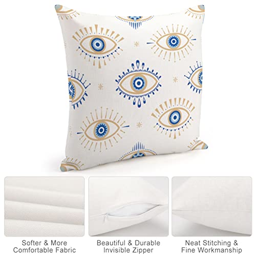 Evil Eye Pattern Throw Pillow Cover 20X20 Inch，Abstract Beautiful Ornament Decoration Traditional Trendy Blue Square Throw Pillow Cases，Polyester Throw Cushion Covers For Couch Sofa Chair Bedroom #TOP3