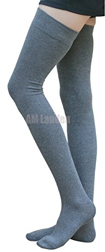 Elegant Extra Long and Wide Women's Dark Gray Cotton Thigh High Socks Over Knee Socks4