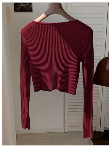 Image of SHENHE Women's Tie Front Crop Knit Rib Top Long Sleeve Shrug Cardigan | Long Sleeve,Lightweight Shrug,Rib Knit,Tie Front,Cropped,Knot Front,Crew Neck,Slim Fit,For Spring