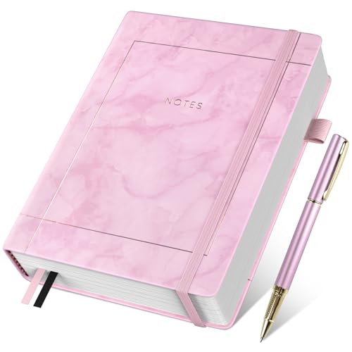 Umriox Carnet de notes A5 avec stylo - Journal épais avec 365 pages - 100 g/m² - Pour adultes, femmes, hommes, travail, bureau, école, voyage - 14,5 x 21 cm - Rose