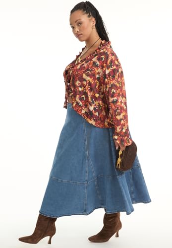 Women's Plus Size Fit-and-Flare Denim Midi Skirt3