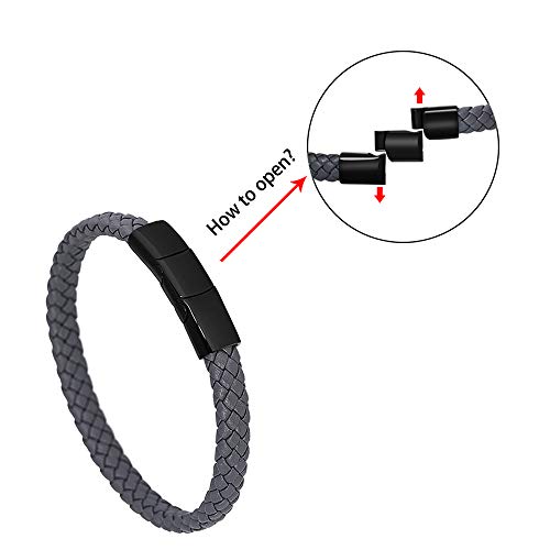 Geoffrey Beene Men's Braided Genuine Leather Bracelet With Stainless Steel Closure (Grey, Black) #TOP3