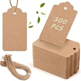 SallyFashion 300pcs Gift Tags with String Attached, 1.7 x 2.8 inch Kraft Paper Hang Tags for Clothes DIY Crafts Wedding Holiday (Brown)