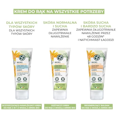 Yves Rocher Pur Arnica odbudowujący krem do rąk intensywna pielęgnacja dłoni do bardzo suchej skóry z bio-arniką odżywcza formuła ochronna wegański skład naturalny nawilżający balsam wygładzający 75ml