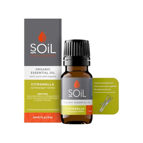 Soil Organic Citronella Essential Oil 10ml, Fresh Lemon Aroma for Diffusers & Aromatherapy, Creates a Clean & Refreshing Ambience, Suitable for Massage, Skin Care, DIY Soaps & Candles