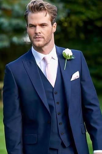 Mens 3 Piece Regular Fit Suit Set Wedding Suits One Button Peak Lapel Solid Blazer Single Breasted Vest Pants3