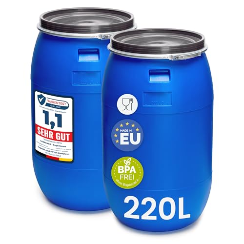 Garronda Set de 2 Piezas de 220 litros Barril alimentario, depósito de Agua, Barril de Boca Ancha en HDPE y sin BPA, tonel de jardín, contenedor de Alimentos para Animales, Universal GD-0078
