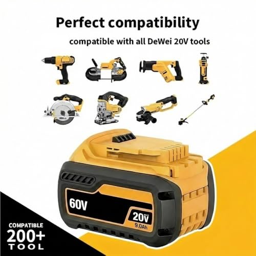 Aovtysa 20V/60V Replacement Lithium-Ion High Battery Compatible With Dewalt DCB200 DCB204 DCB612 DCB206 Drill Cordless Power Reciprocating Saw Tool Packs(2pcs 9AH)