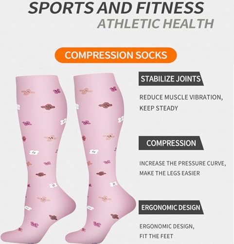 Image of Women's Knee High Compression Socks for Running Work Support Nurses Pregnancy Travel,Colorful Over The Calf Socks,#W402
