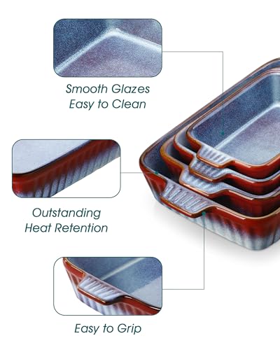 vancasso Ceramic Casserole Dishes for Oven, Reactive Glaze Baking Dishes Set of 4, Deep Rectangular Lasagna Pans with Handles, Ceramic Bakeware Set, Microwave Dishwasher Oven Safe, Gradient Red & Blue (9.4"/11.1"/12.2"/14.7") - Image 6