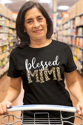 Blessed Mimi T-Shirts for Women Leopard Print Mimi Graphic Shirts Grandma Tees Tops Mother's Day Shirt(Dark Gray,Large)