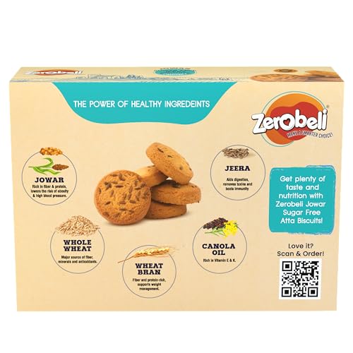 Image of Zerobeli Sugar Free Jowar Jeera Biscuits - 375g (Pack of 2) | Guilt-Free | Perfect Blend of Nutrition | Ideal for Health-Conscious Consumers | 100% Wholegrain I No Refined Sugar | Diabetic Snacks