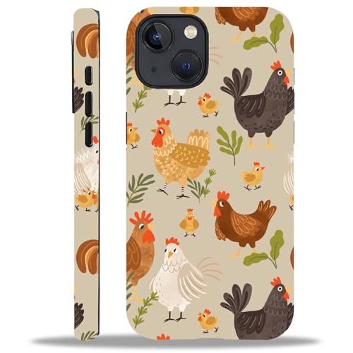 yicomon Compatible with iPhone 13/iPhone 14 Case, Retro Rooster Leaves Pattern Print Matte Phone Case Durable Fashion Funny Liquid Silicone Case Soft Anti-Scratch Shockproof Protective Cover