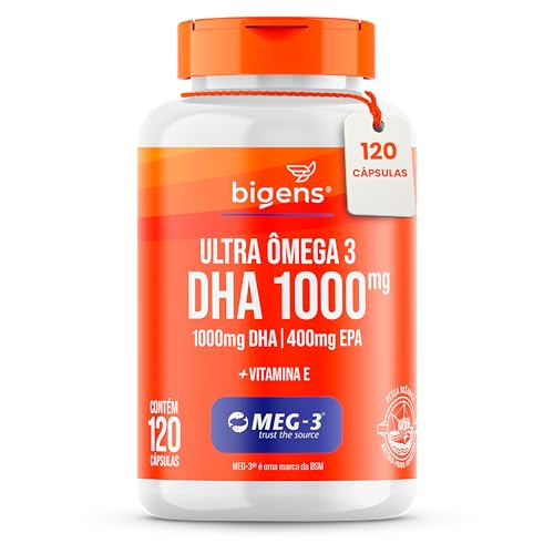 Ultra Omega 3, DHA 1000MG, EPA 400mg, com vitamina E - Certificado MEG-3, 120 Cápsulas, Bigens